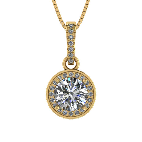 Round Simulated Diamond Solitaire Necklace/Pendant- Double Halo from 1 to 3 carat center- Sterling Silver