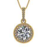 Round Simulated Diamond Solitaire Necklace/Pendant- Double Halo from 1 to 3 carat center- Sterling Silver