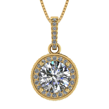 Round Simulated Diamond Solitaire Necklace/Pendant- Double Halo from 1 to 3 carat center- Sterling Silver