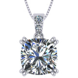 NANA Jewels Cushion Cut CZ Simulated Diamond Solitaire Necklace Sterling Silver 7-8mm Cubic Zirconia, 2.00ct & 3.00ct