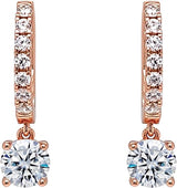 Central Diamond Center Sterling Silver Hoop Earrings with Round-Cut Simulated Diamond Dangle – 2.5 CTW CZ, Prong Set, Elegant Drop Hoops for Women