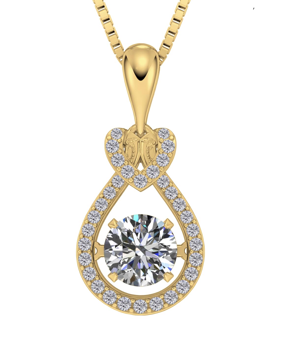 Heart & Pear Dancing Gemstone Necklace for Women 925 Sterling Silver & Pure Brilliance Zirconia