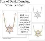 Central Diamond Center Star of David Dancing Gemstone Necklace for Women, Sterling Silver w/Pure Brilliance CZ, Chain Attached