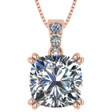 NANA Jewels Cushion Cut CZ Simulated Diamond Solitaire Necklace Sterling Silver 7-8mm Cubic Zirconia, 2.00ct & 3.00ct