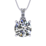 4 Prong Round Solitaire Simulated Diamond Necklace in Solid Sterling Silver with Pure Brilliance Zirconia