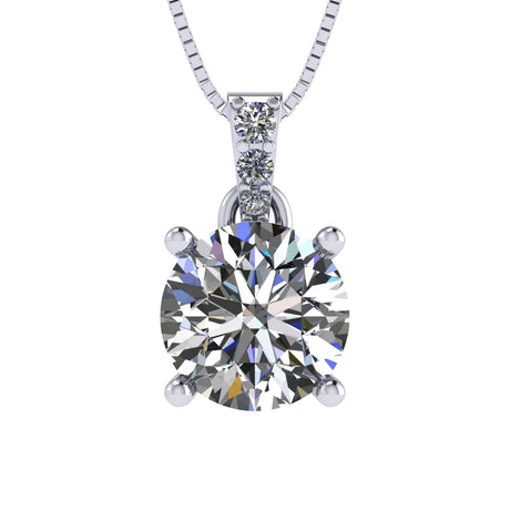 4 Prong Round Solitaire Simulated Diamond Necklace in Solid Sterling Silver with Pure Brilliance Zirconia