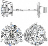 14K Gold Post & Sterling Silver Pure Brilliance Zirconia 3 Prong Martini Style Stud Earrings 1.0ct to 4ct