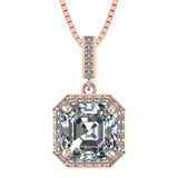 NANA Asscher Cut Halo CZ Simulated Diamond Solitaire Necklace Sterling Silver 7mm Zirconia Center Gemstone
