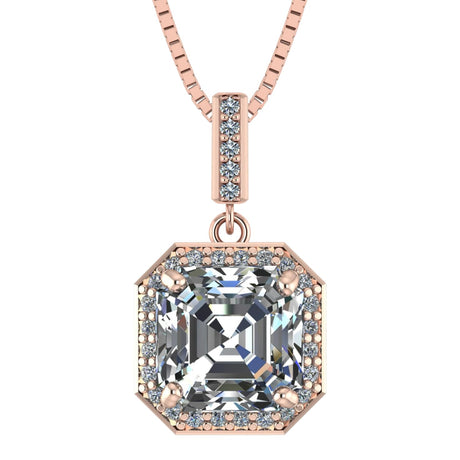 NANA Asscher Cut Halo CZ Simulated Diamond Solitaire Necklace Sterling Silver 7mm Zirconia Center Gemstone