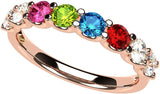 Central Diamond Center U'r Family Ring w/ 1 to 9 Simulated Birthstones in Sterling Silver, 10k, 14K Gold, Mothers Rings