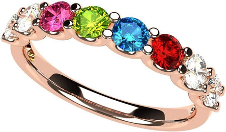 Central Diamond Center U'r Family Ring w/ 1 to 9 Simulated Birthstones in Sterling Silver, 10k, 14K Gold, Mothers Rings