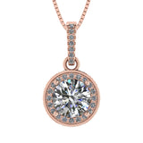 Round Simulated Diamond Solitaire Necklace/Pendant- Double Halo from 1 to 3 carat center- Sterling Silver