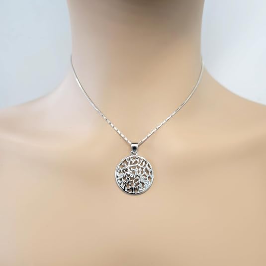 Central Diamond Center Shema Full Prayer Pendant Necklace, Solid .925 Sterling Silver & Gold Plated With A 22" Adjustable Box Chain