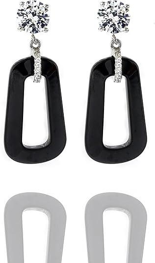 Central Diamond Center Black Ceramic & Pure Brilliance Zirconia CZ Earrings and Necklace