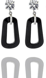 Central Diamond Center Black Ceramic & Pure Brilliance Zirconia CZ Earrings and Necklace
