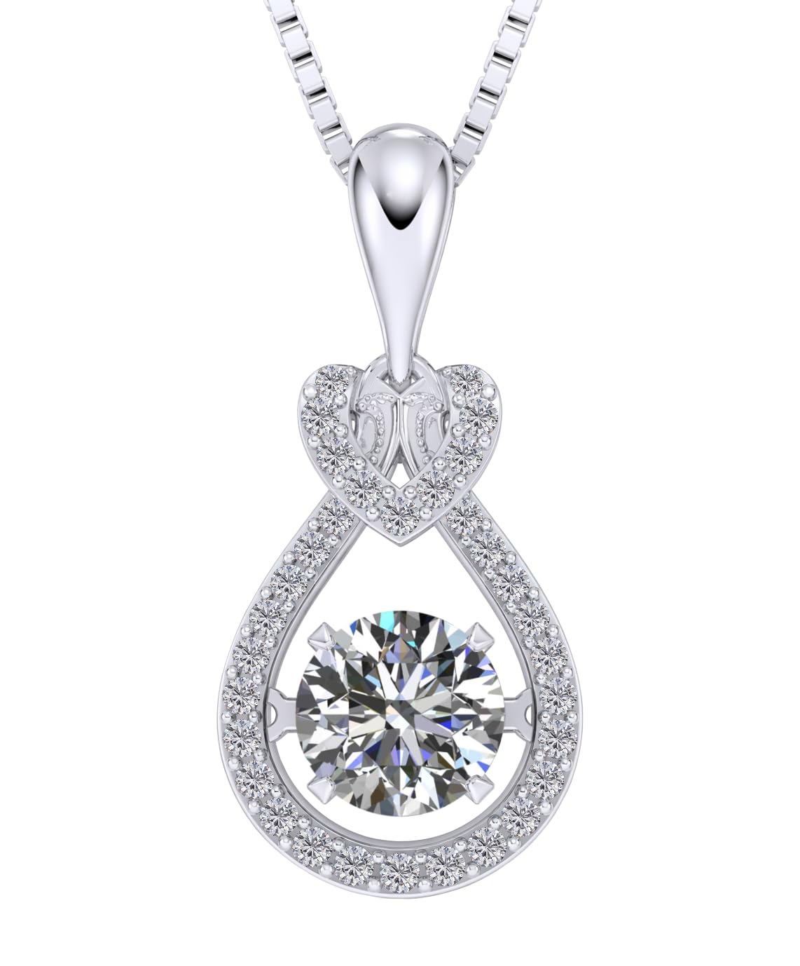 Heart & Pear Dancing Gemstone Necklace for Women 925 Sterling Silver & Pure Brilliance Zirconia