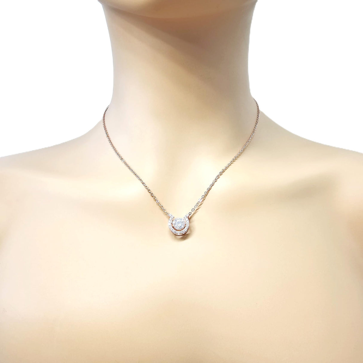 Central Diamond Center Horseshoe Dancing Gemstone Necklace, Sterling Silver w/Pure Brilliance Zirconia