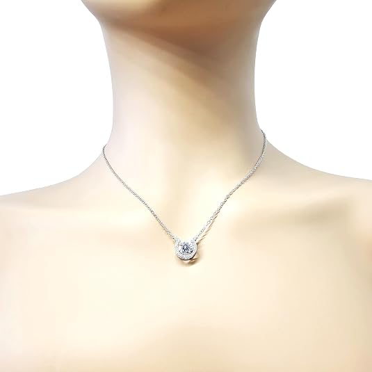 Central Diamond Center Horseshoe Dancing Gemstone Necklace, Sterling Silver w/Pure Brilliance Zirconia