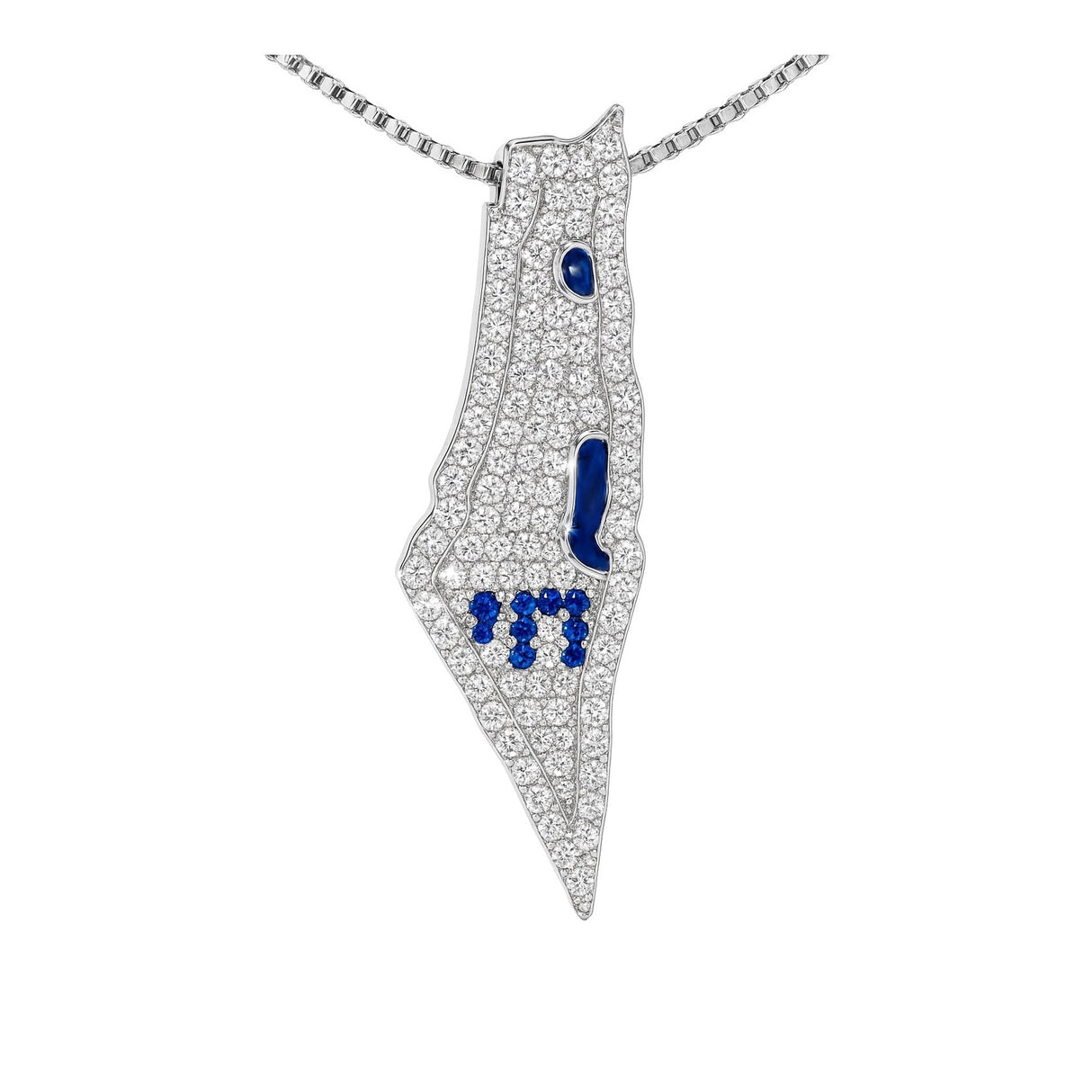 Central Diamond Center Israel Map Necklace/Pendant-Sterling Silver Am Israel Chai on Back Side-3D Map of Israel Large & Small