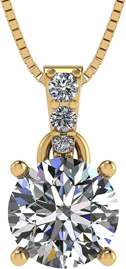 4 Prong Round Solitaire Simulated Diamond Necklace in Solid Sterling Silver with Pure Brilliance Zirconia