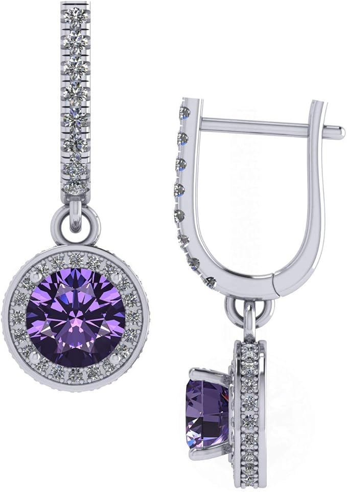 Halo Birthstone Dangle Earrings w/ Pure Brilliance Zirconia Accent Gemstones in Sterling Silver for Women