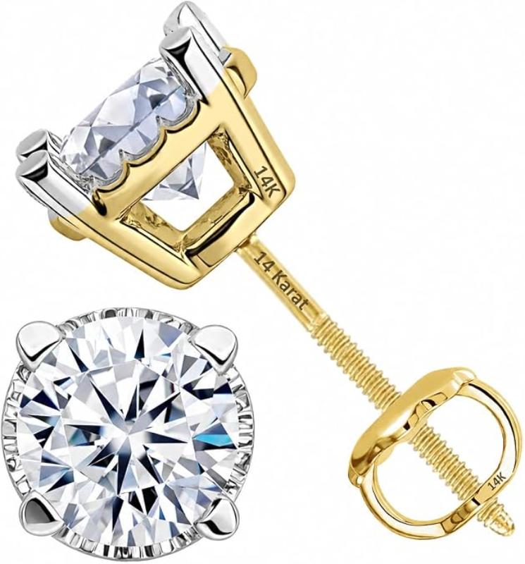 Central Diamond Center Round Cut CVD Lab-grown Diamond Stud Earrings 14K solid Gold from 0.20ct to 2.00ct E-F VS-SI
