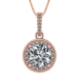 Round Simulated Diamond Solitaire Necklace/Pendant- Double Halo from 1 to 3 carat center- Sterling Silver