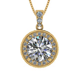 Round Simulated Diamond Solitaire Necklace/Pendant- Double Halo from 1 to 3 carat center- Sterling Silver
