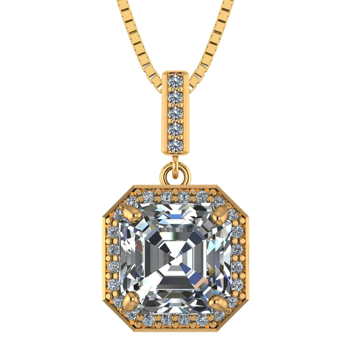 NANA Asscher Cut Halo CZ Simulated Diamond Solitaire Necklace Sterling Silver 7mm Zirconia Center Gemstone