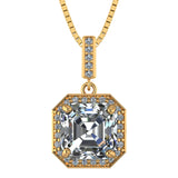 NANA Asscher Cut Halo CZ Simulated Diamond Solitaire Necklace Sterling Silver 7mm Zirconia Center Gemstone