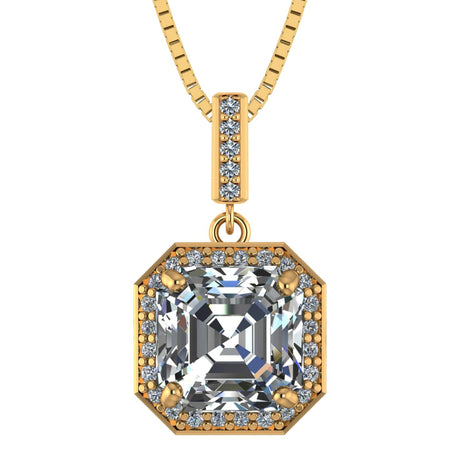 NANA Asscher Cut Halo CZ Simulated Diamond Solitaire Necklace Sterling Silver 7mm Zirconia Center Gemstone