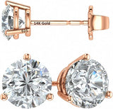 14K Gold Post & Sterling Silver Pure Brilliance Zirconia 3 Prong Martini Style Stud Earrings 1.0ct to 4ct