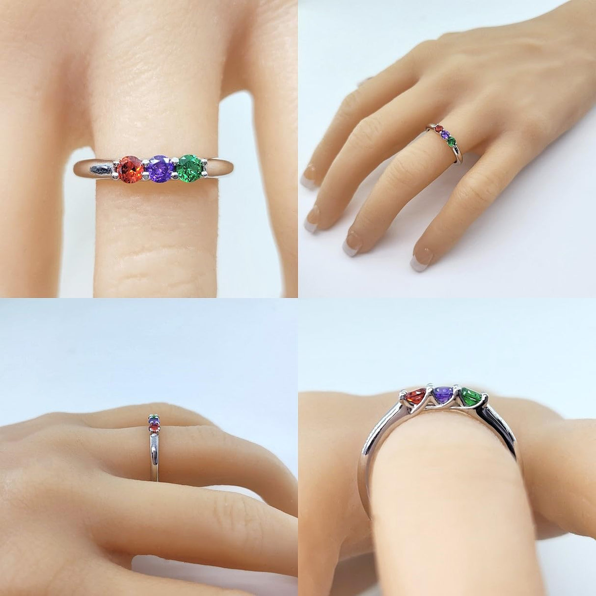 Central Diamond Center Lucita Mothers Rings w/ 1 to 6 Simulated Birthstones in Sterling Silver, 10K or 14K Gold