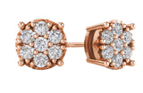 Diamond Stud Earrings CVD Lab Grown Diamonds solid 14K post & Silver basket, 7 or 9 Stone Cluster