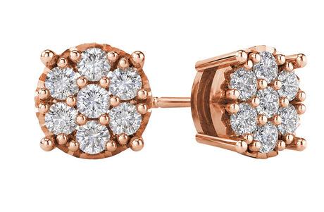 Diamond Stud Earrings CVD Lab Grown Diamonds solid 14K post & Silver basket, 7 or 9 Stone Cluster