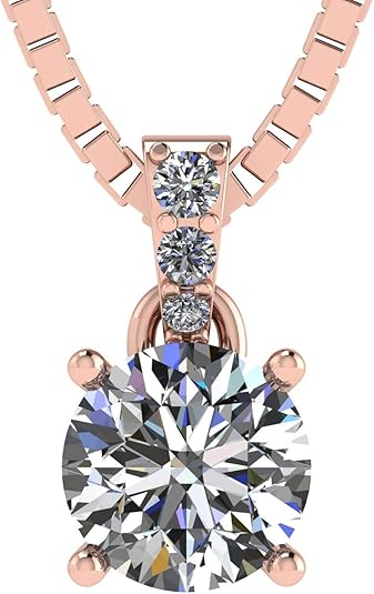 4 Prong Round Solitaire Simulated Diamond Necklace in Solid Sterling Silver with Pure Brilliance Zirconia