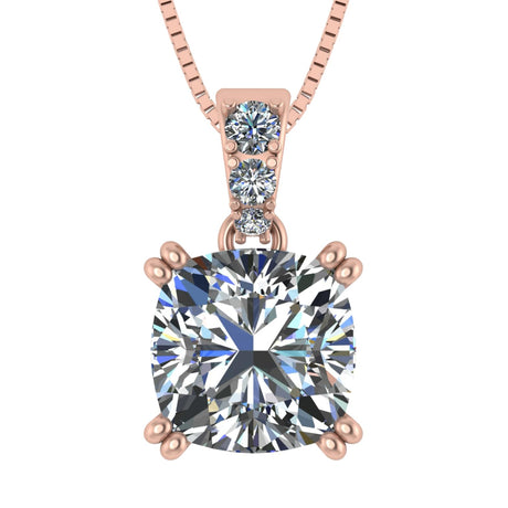 NANA Jewels Cushion Cut CZ Simulated Diamond Solitaire Necklace Sterling Silver 7-8mm Cubic Zirconia, 2.00ct & 3.00ct