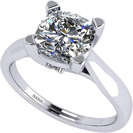 NANA Jewels Lucita Princess, Cushion Cut Solitaire Wedding Engagement Ring Series in 14K Gold w/Pure Brilliance Zirconia Simulated Diamond(B)