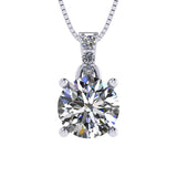 4 Prong Round Solitaire Simulated Diamond Necklace in Solid Sterling Silver with Pure Brilliance Zirconia