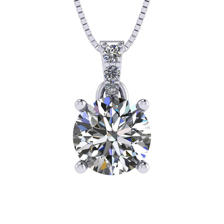 4 Prong Round Solitaire Simulated Diamond Necklace in Solid Sterling Silver with Pure Brilliance Zirconia