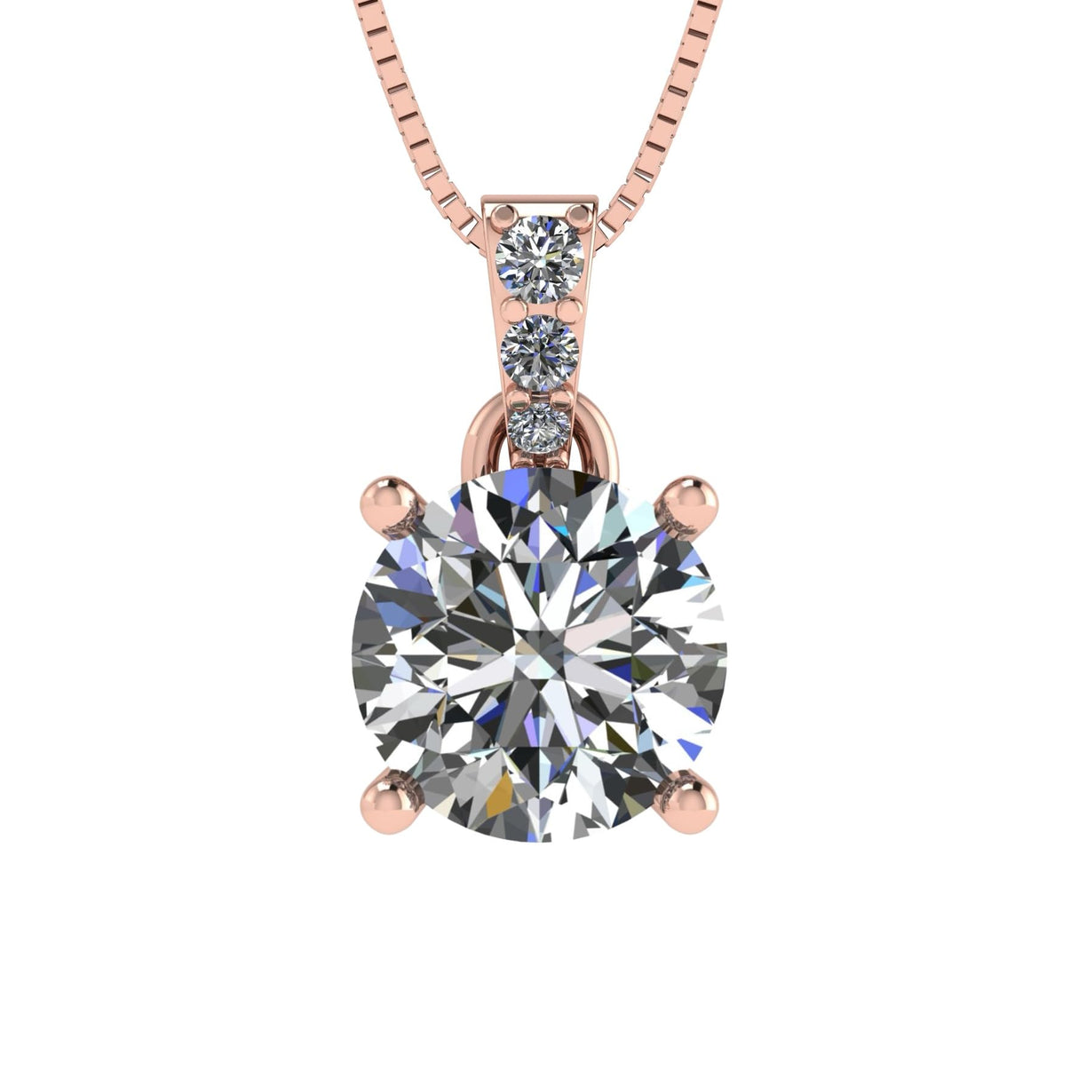 4 Prong Round Solitaire Simulated Diamond Necklace in Solid Sterling Silver with Pure Brilliance Zirconia