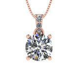 4 Prong Round Solitaire Simulated Diamond Necklace in Solid Sterling Silver with Pure Brilliance Zirconia