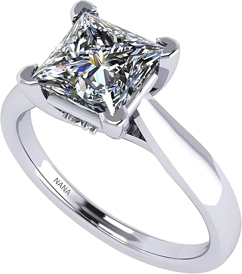 NANA Jewels Lucita Princess, Cushion Cut Solitaire Wedding Engagement Ring Series in 14K Gold w/Pure Brilliance Zirconia Simulated Diamond(B)