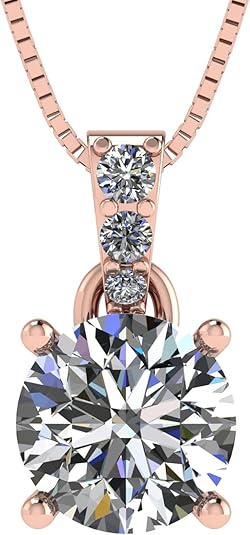 4 Prong Round Solitaire Simulated Diamond Necklace in Solid Sterling Silver with Pure Brilliance Zirconia