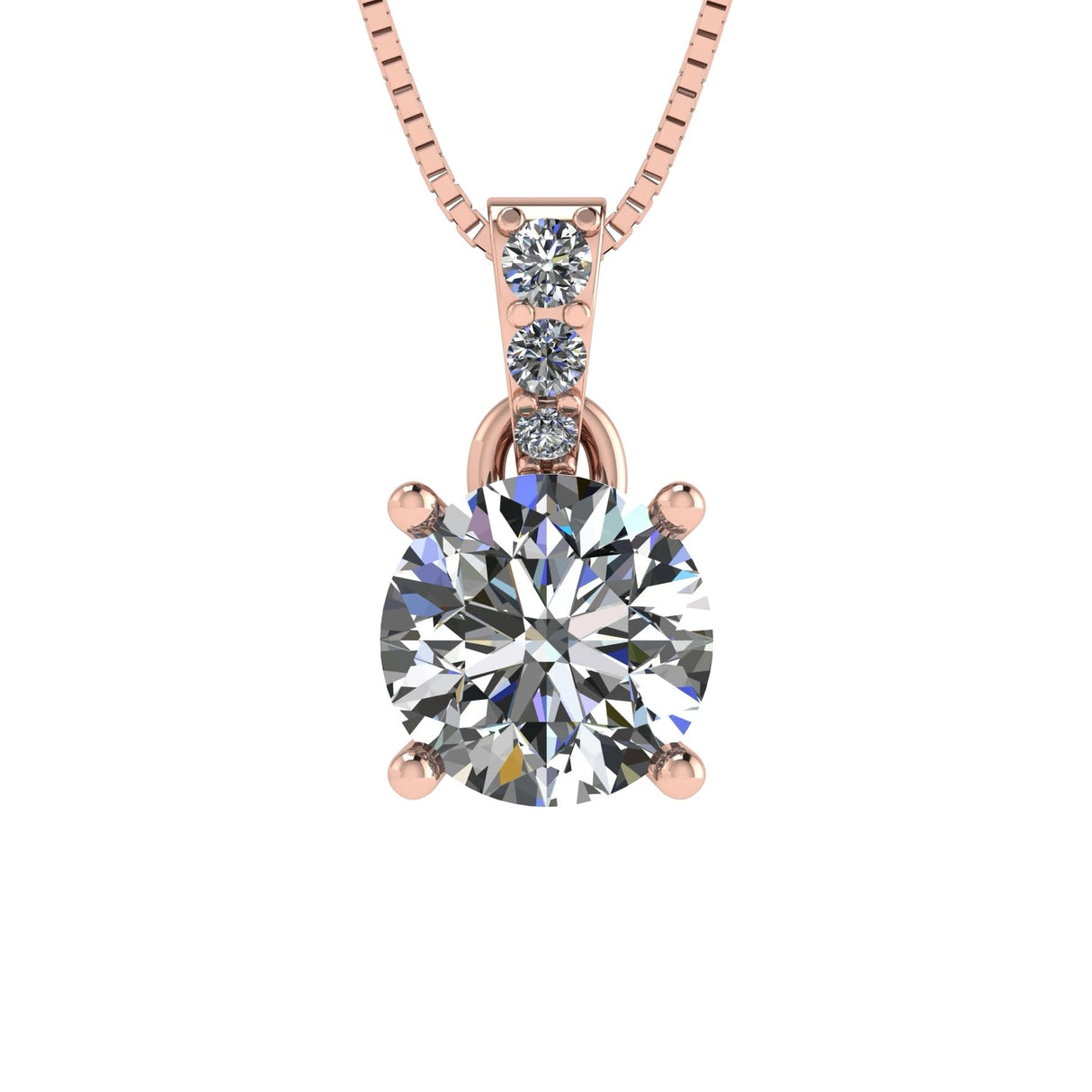4 Prong Round Solitaire Simulated Diamond Necklace in Solid Sterling Silver with Pure Brilliance Zirconia