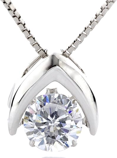 Central Diamond Center Omega Dancing Gemstone Necklace for Women in 925 Sterling Silver & Pure Brilliance Zirconia CZ