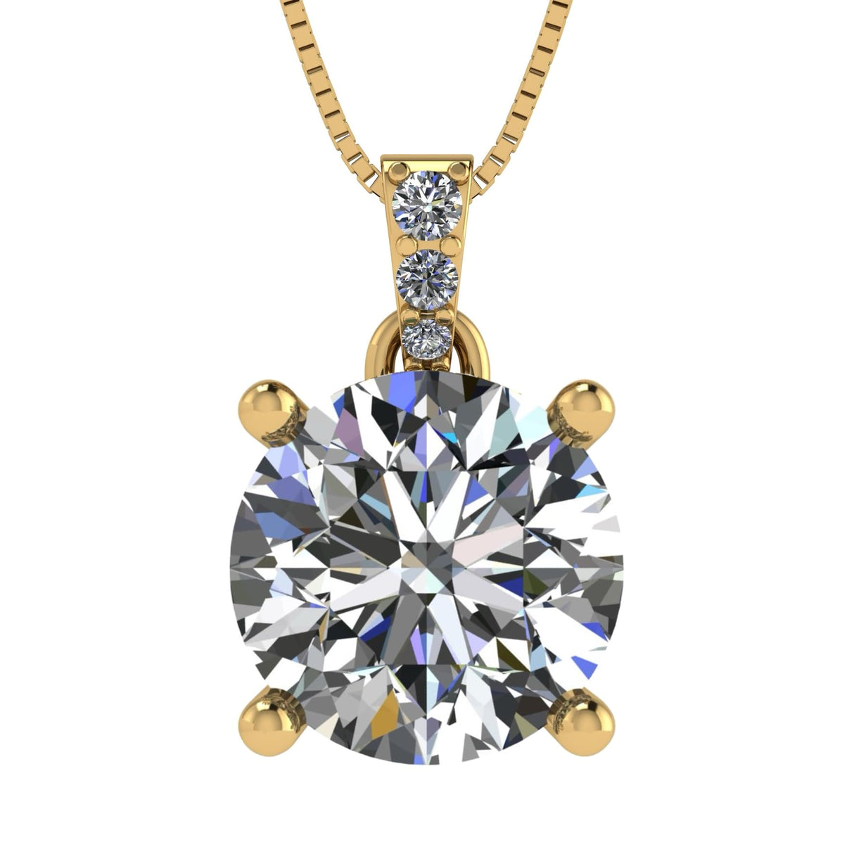 4 Prong Round Solitaire Simulated Diamond Necklace in Solid Sterling Silver with Pure Brilliance Zirconia