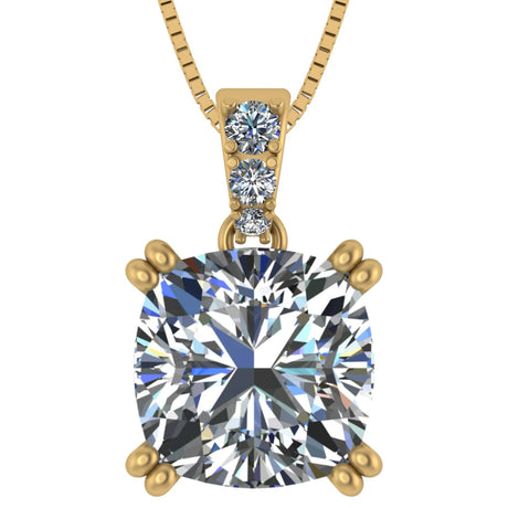 NANA Jewels Cushion Cut CZ Simulated Diamond Solitaire Necklace Sterling Silver 7-8mm Cubic Zirconia, 2.00ct & 3.00ct