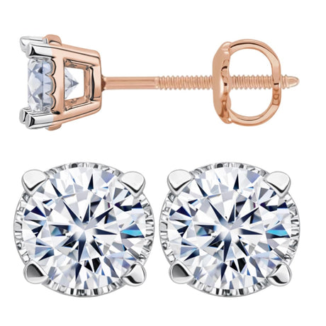 0.20ct-0.30ct CVD-Lab-Grown Diamond Stud Earrings (E-F, VS-SI), Solid 14K Gold & Silver, Threaded or Friction Post