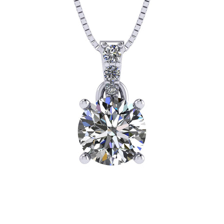 4 Prong Round Solitaire Simulated Diamond Necklace in Solid Sterling Silver with Pure Brilliance Zirconia